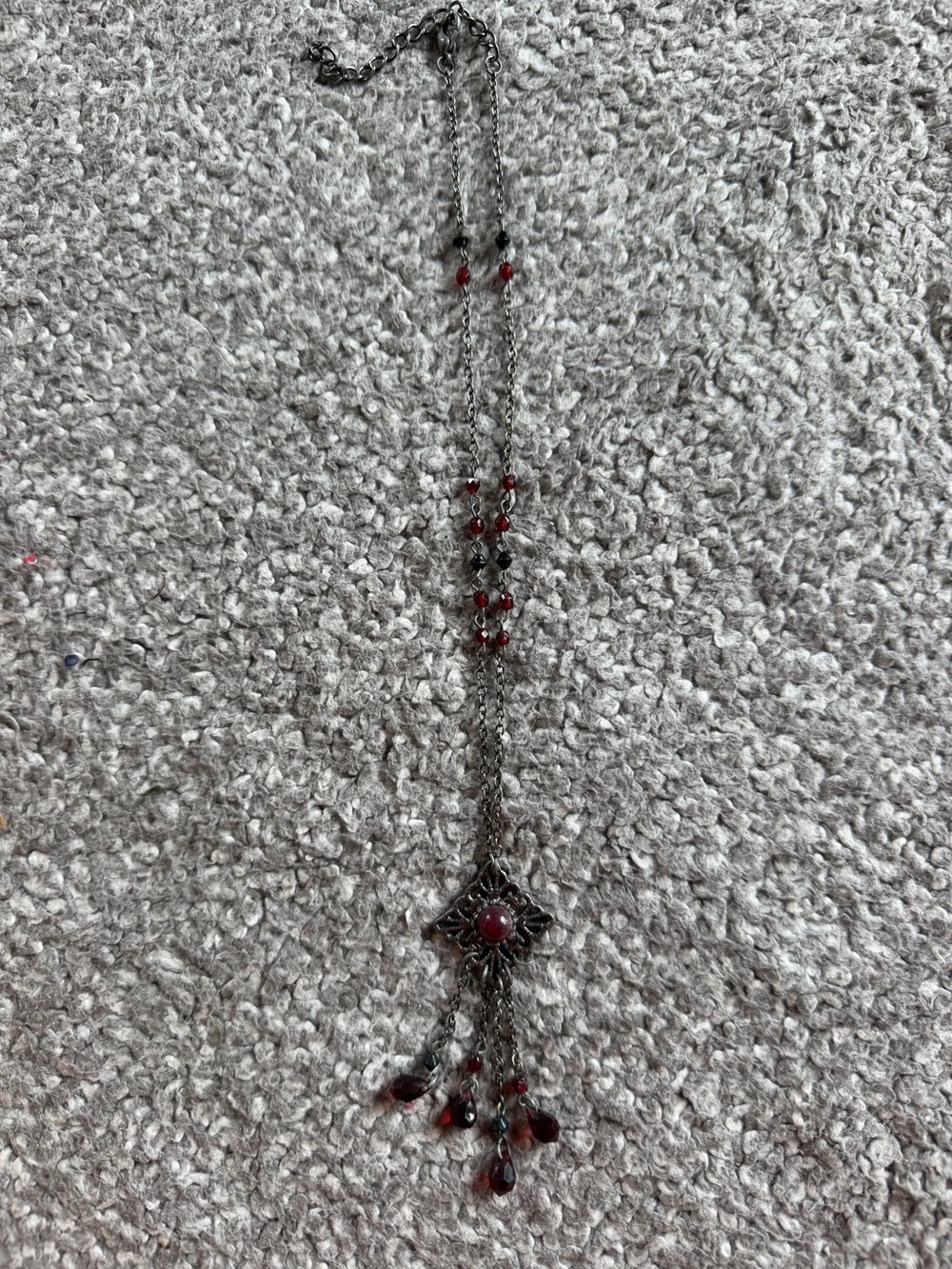 Vintage Gothic Victorian Style Red Filigree Tassel Necklace